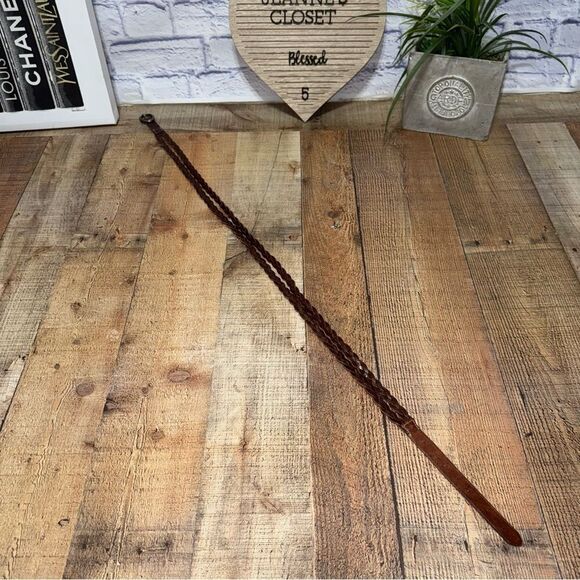 American eagle AE leather brown leather double braid belt size M - Picture 6 of 9